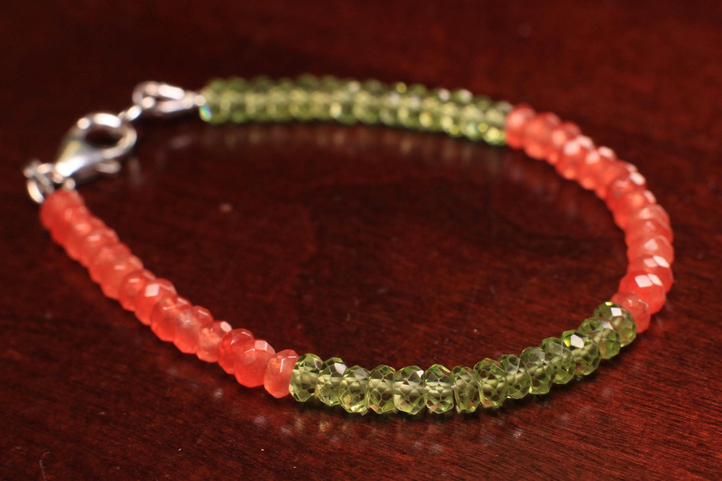 Carnelian , Peridot 4mm Faceted Bracelet in 14k Gold Filled or 925 Sterling Silver lobster Clasp and findings , healing , energy Chakra gift