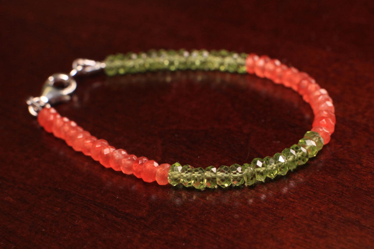 Carnelian , Peridot 4mm Faceted Bracelet in 14k Gold Filled or 925 Sterling Silver lobster Clasp and findings , healing , energy Chakra gift