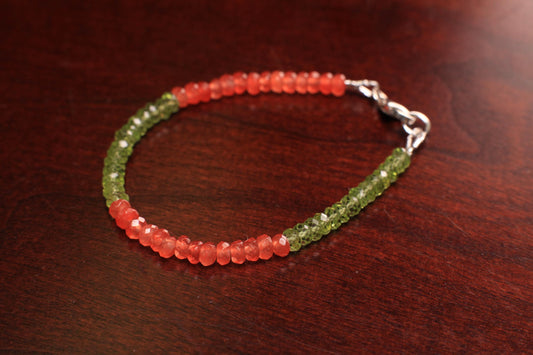 Carnelian , Peridot 4mm Faceted Bracelet in 14k Gold Filled or 925 Sterling Silver lobster Clasp and findings , healing , energy Chakra gift