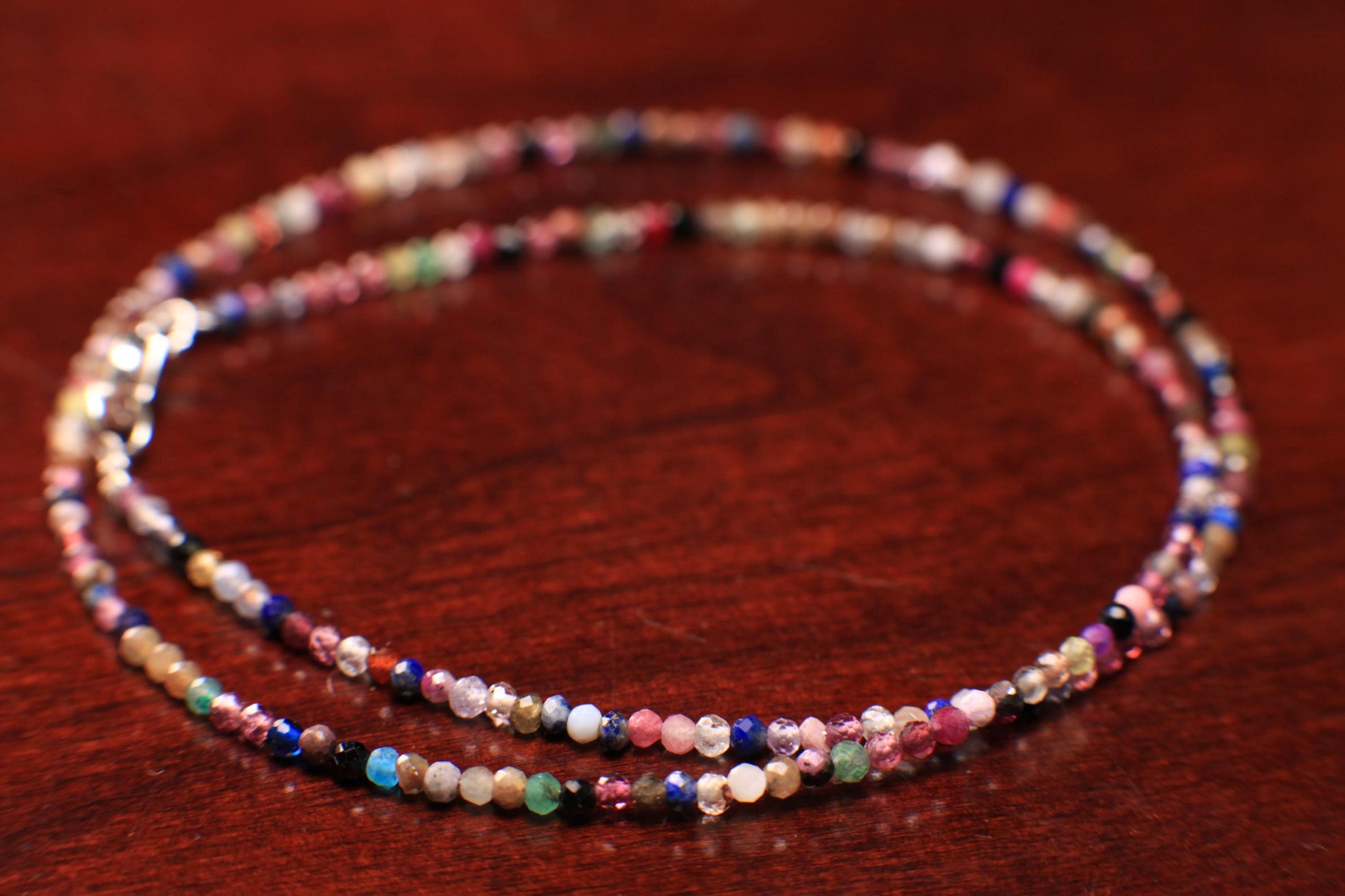 Natural Multi Gemstone 2mm Faceted Round with Sterling Silver Clasp Dainty Choker Layering Elegant Necklace