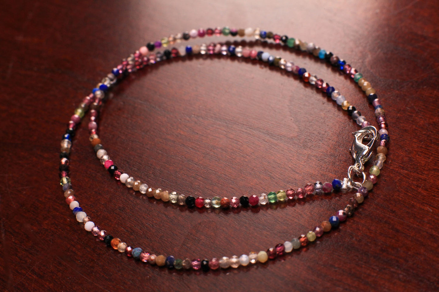 Natural Multi Gemstone 2mm Faceted Round with Sterling Silver Clasp Dainty Choker Layering Elegant Necklace