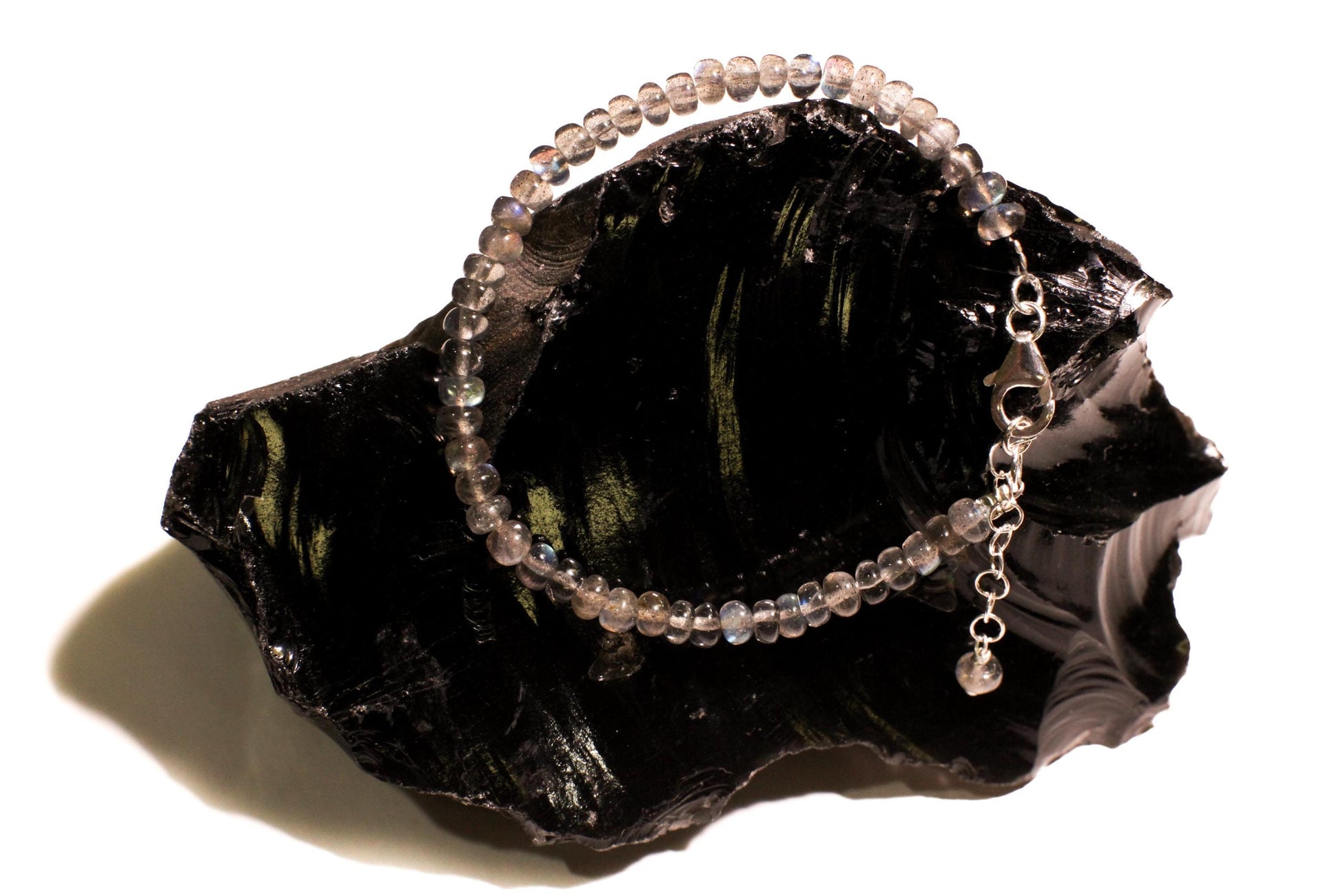 Labradorite Smooth Roundel 5-5.5mmBlue Flashy 925 Sterling Silver Bracelet with Optional 1" Extender, Gift, Chakra, Yoga Energy Healing gift