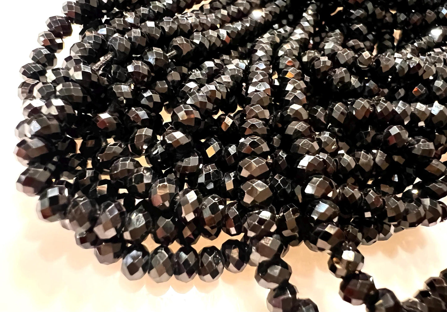 Natural Black Spinel 4mm Roundel micro faceted AAA quality Gemstone Beads, Jewelry Making 12" Strand, Single or Bulk