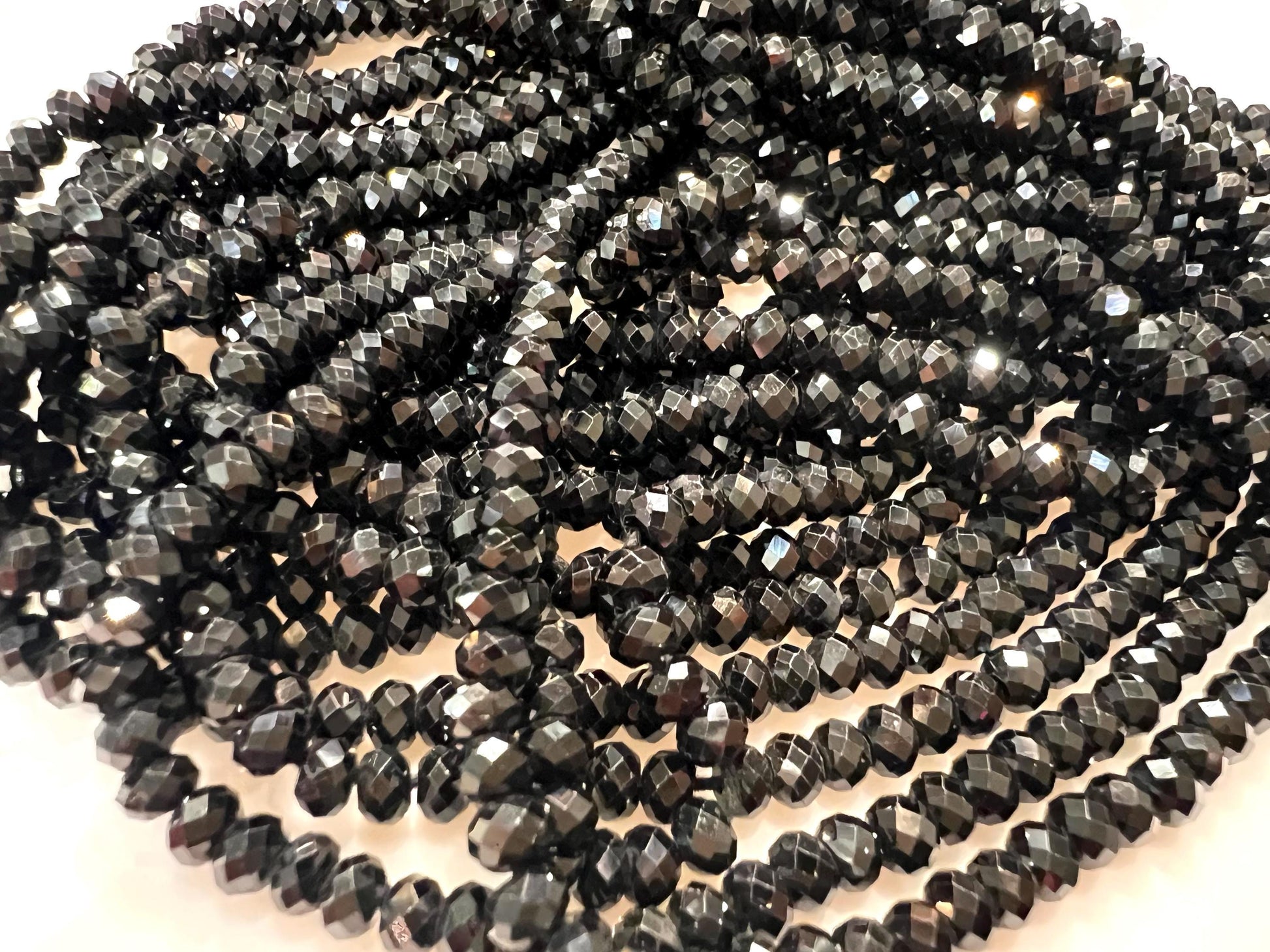 Natural Black Spinel 4mm Roundel micro faceted AAA quality Gemstone Beads, Jewelry Making 12" Strand, Single or Bulk