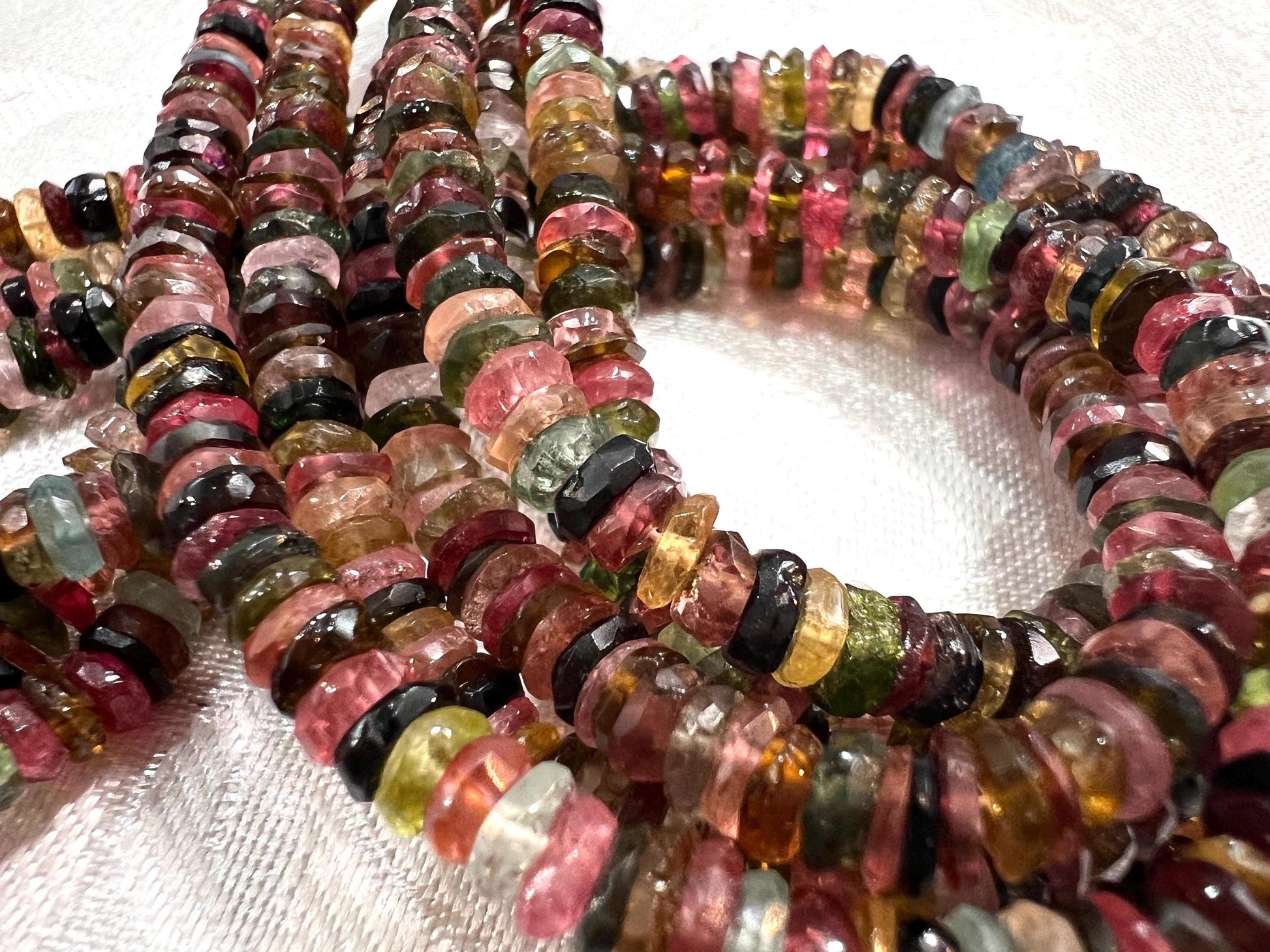 Natural Multi Watermelon Tourmaline 4-4.5mm heishi cut washer roundel beads AAA quality Jewelry Making, healing Beads 4”,8” strand