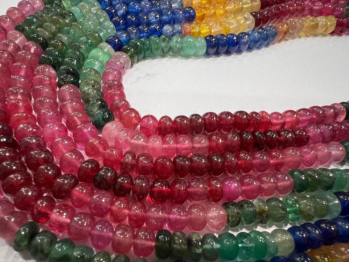 Natural Multi Sapphire Ruby emerald 5-5.5mm Smooth Roundel AAA Rainbow Gemstone beads Beads for Jewelry making 6" , 12" Strand