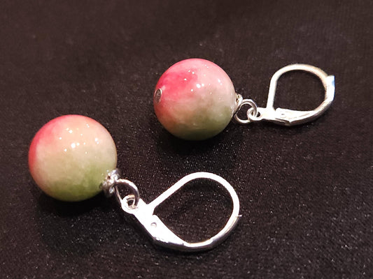 Candy Jade 10mm round handmade Leverback earrings in Silver, 925 Sterling Silver, minimalist Gift