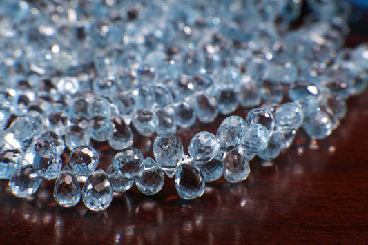 Natural Swiss Blue Topaz Faceted Briolette Drop, Genuine AAA Aqua Clear Gem Quality Blue Topaz Drop 4.5-6x7-8mm Cut Gemstone by piece