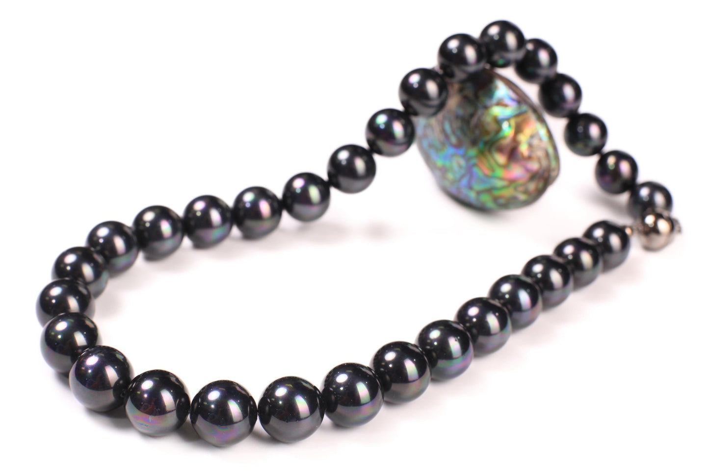 14mm South SeaShell Pearl large Rainbow Peacock Black AB with mag clasp Statement Necklace, Party, Evening wear, Gift