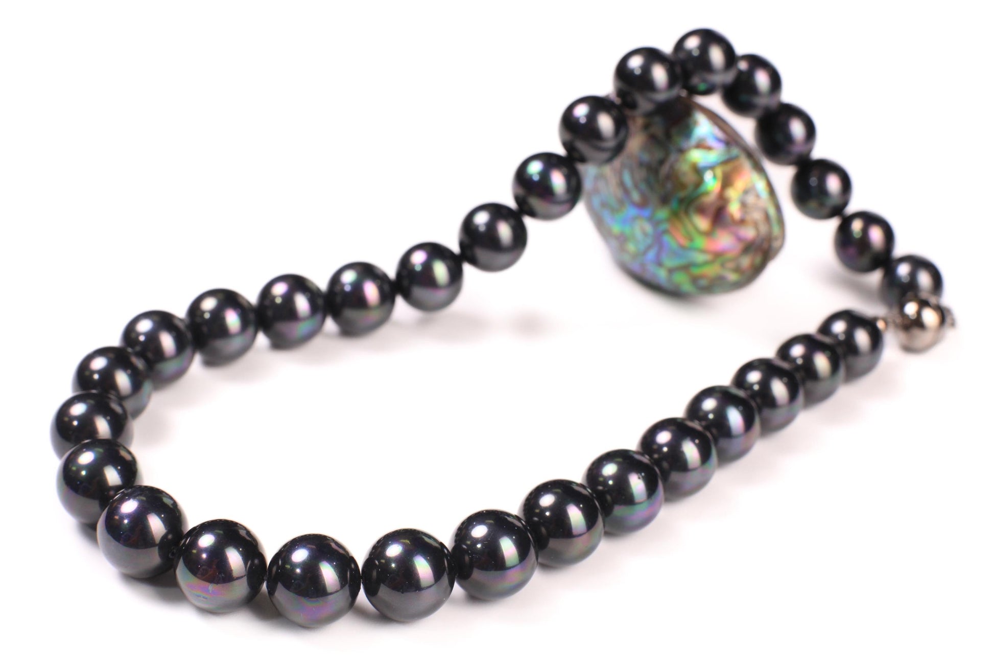 14mm South SeaShell Pearl large Rainbow Peacock Black AB with mag clasp Statement Necklace, Party, Evening wear, Gift
