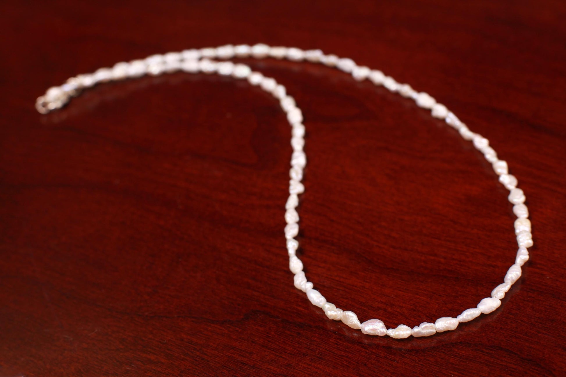 Japanese Vintage 6-7mm Freshwater Biwa Rice Pearl Handmade Necklace Rhodium Sterling Silver Clasp, Elegant Gift