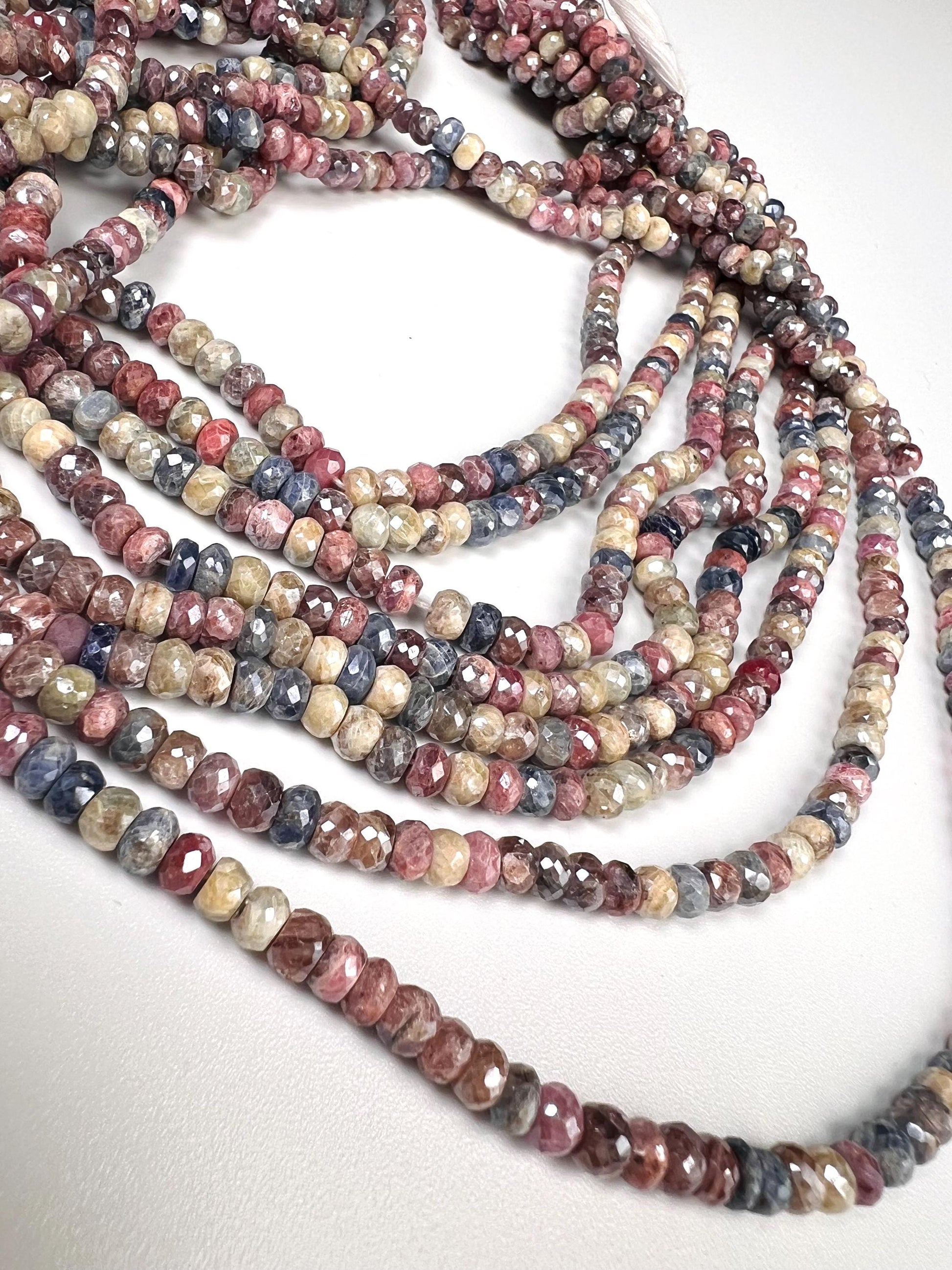 Natural Multi Pink Silverite Sapphire Faceted Rondelle 4.5-8.5mm, Rare, heavy weight, Jewelry Making Gemstone Beads 6”,12” Strand