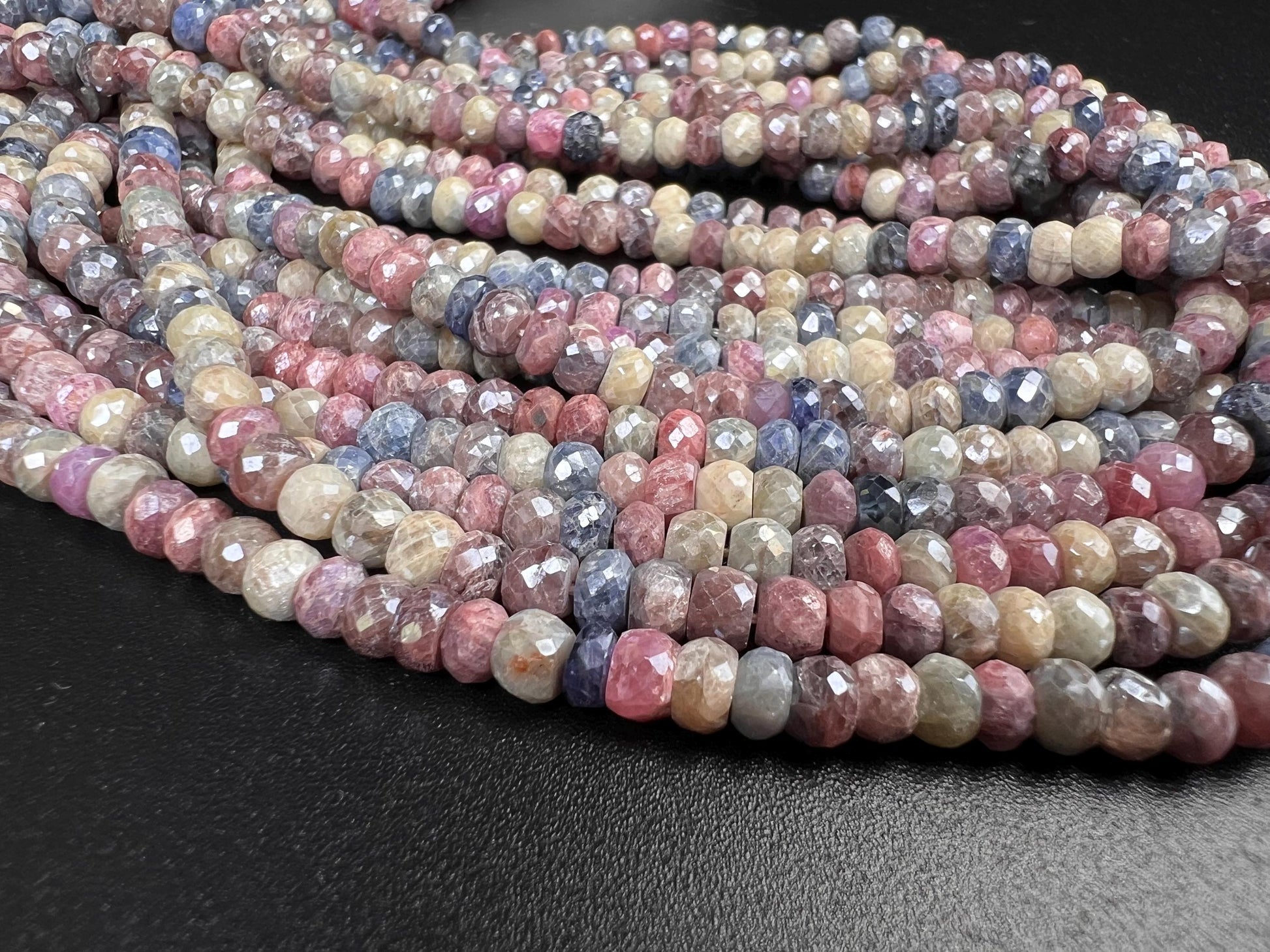 Natural Multi Pink Silverite Sapphire Faceted Rondelle 6-7mm, Rare , heavy weight , Jewelry Making Gemstone Beads 6”,12” Strand