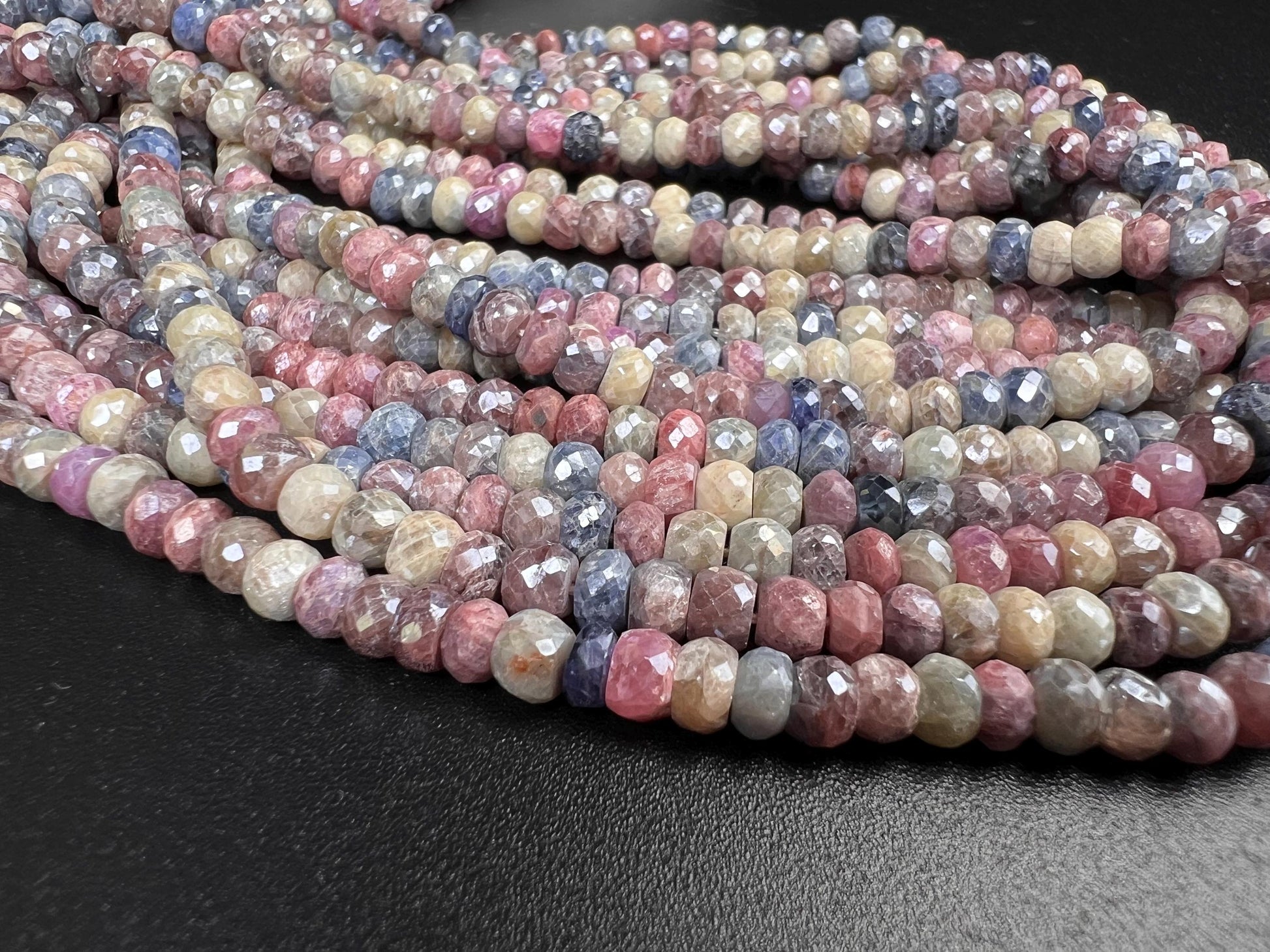 Natural Multi Pink Silverite Sapphire Faceted Rondelle 4.5-8.5mm, Rare, heavy weight, Jewelry Making Gemstone Beads 6”,12” Strand