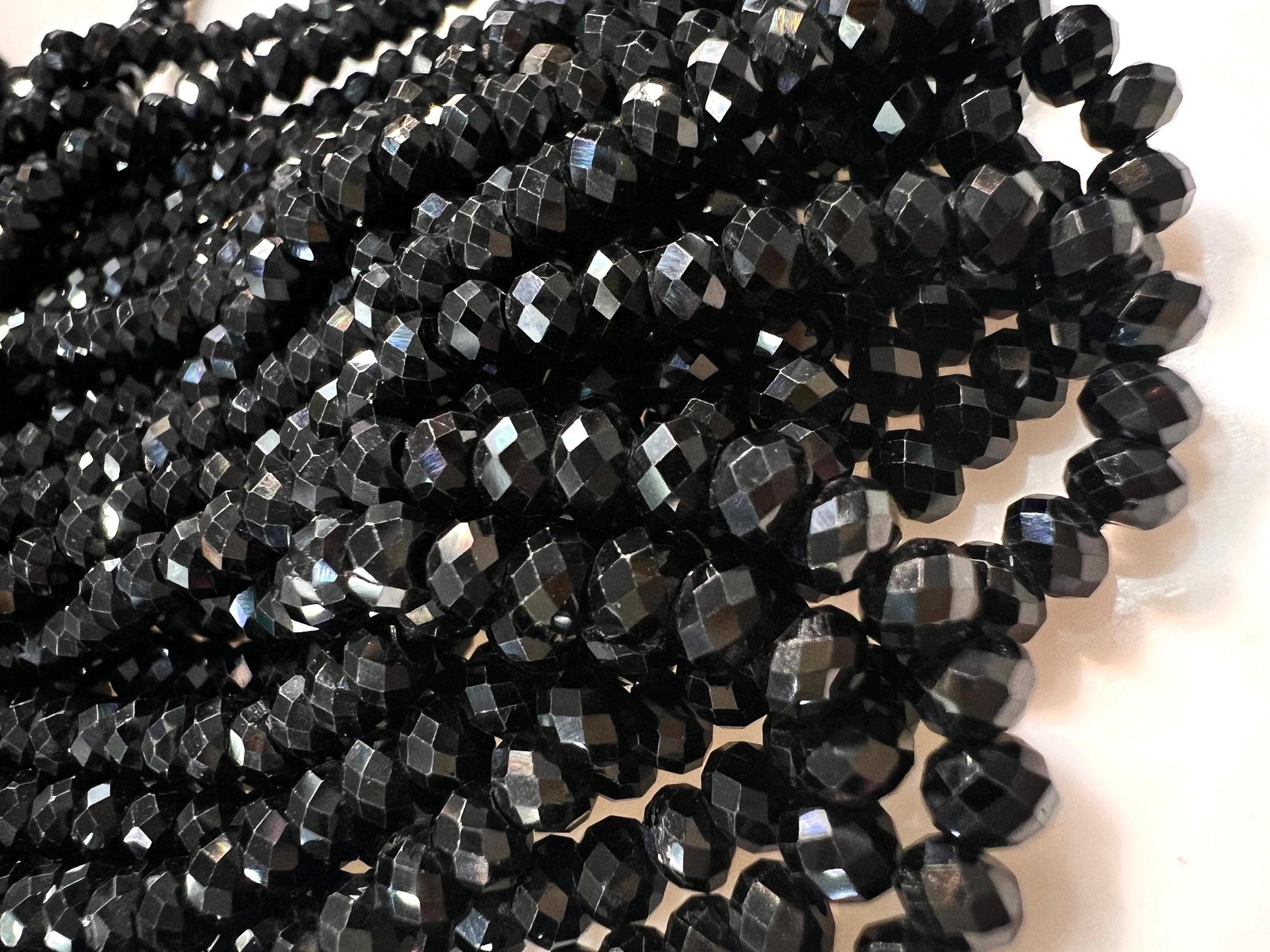 Natural Black Spinel 4mm Roundel micro faceted AAA quality Gemstone Beads, Jewelry Making 12" Strand, Single or Bulk