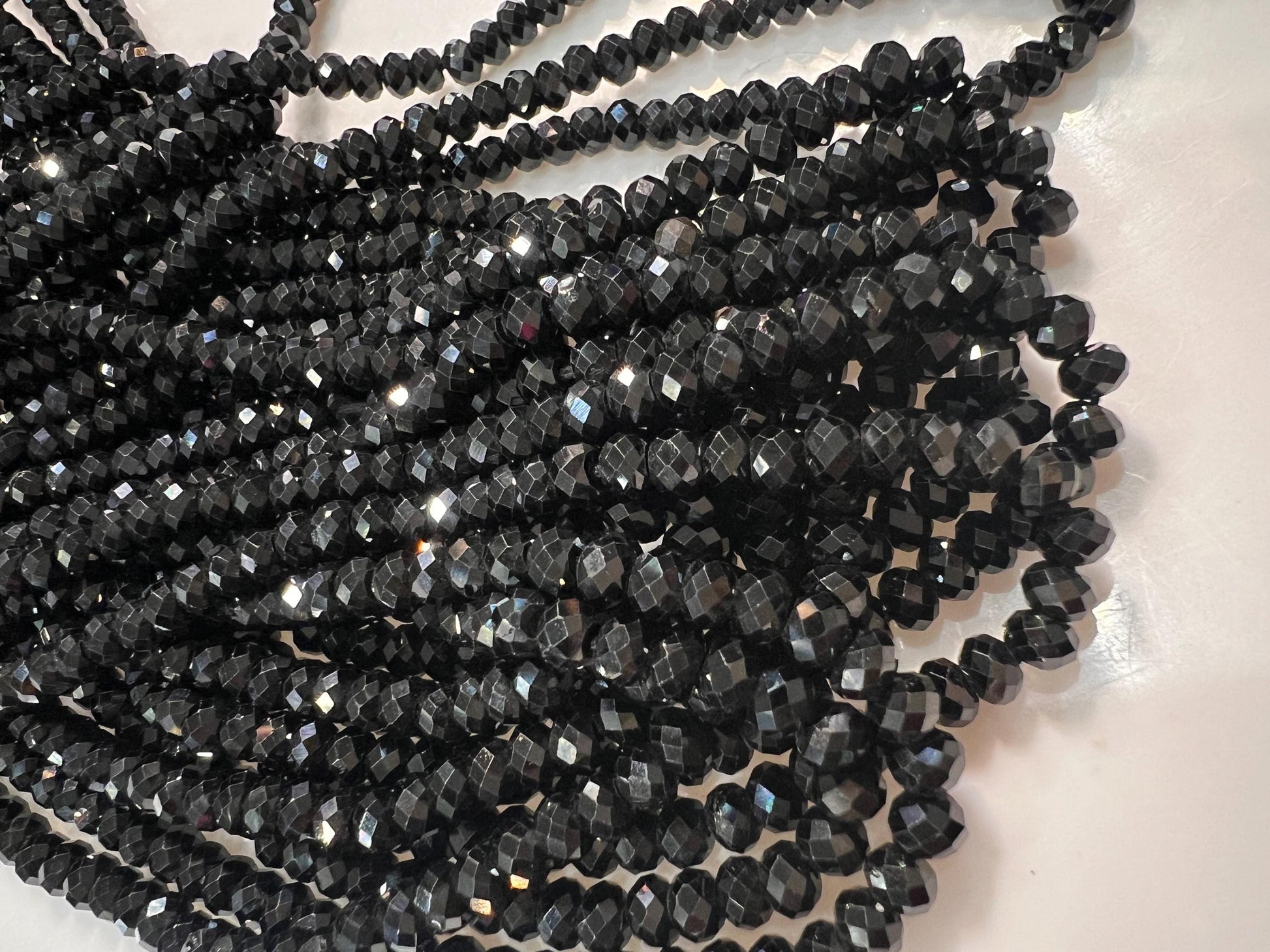 Natural Black Spinel 4mm Roundel micro faceted AAA quality Gemstone Beads, Jewelry Making 12" Strand, Single or Bulk