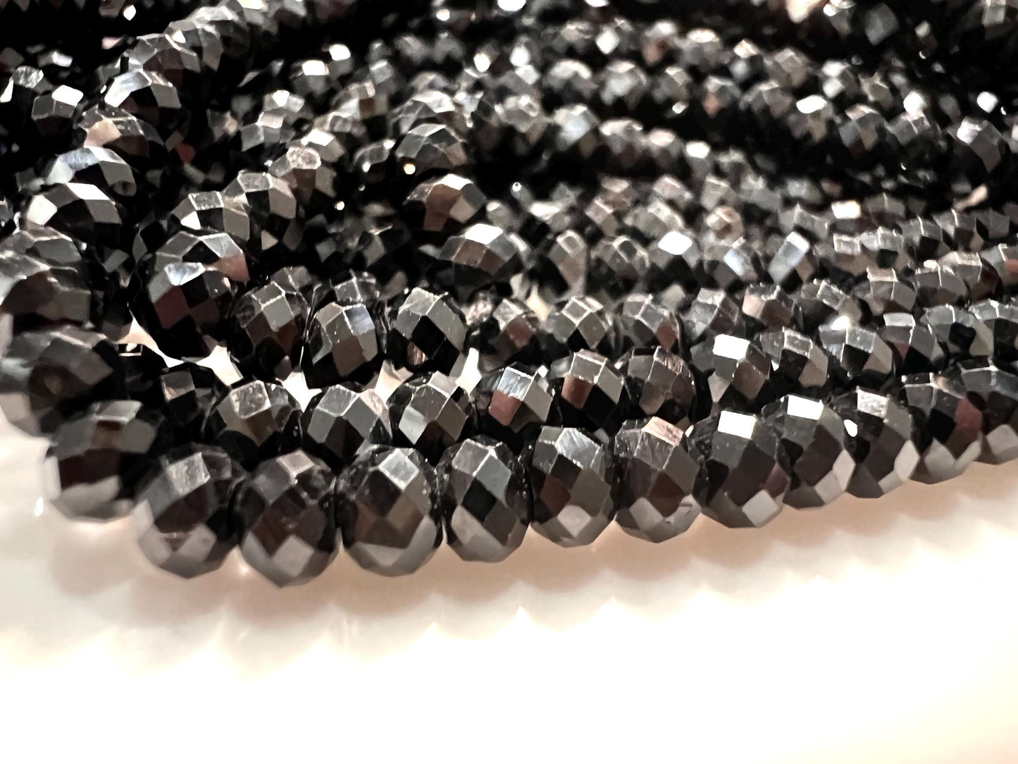 Natural Black Spinel 4mm Roundel micro faceted AAA quality Gemstone Beads, Jewelry Making 12" Strand, Single or Bulk