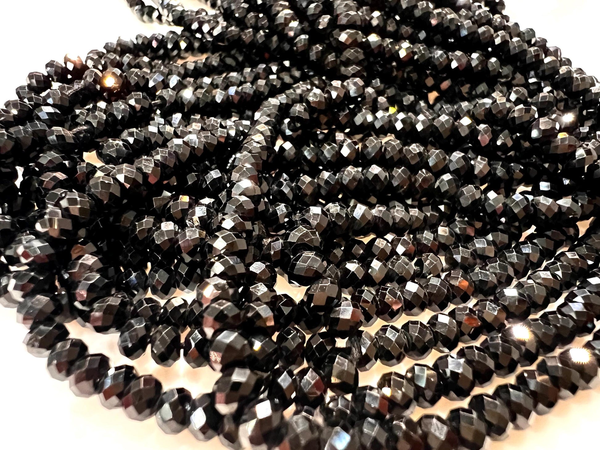 Natural Black Spinel 4mm Roundel micro faceted AAA quality Gemstone Beads, Jewelry Making 12" Strand, Single or Bulk