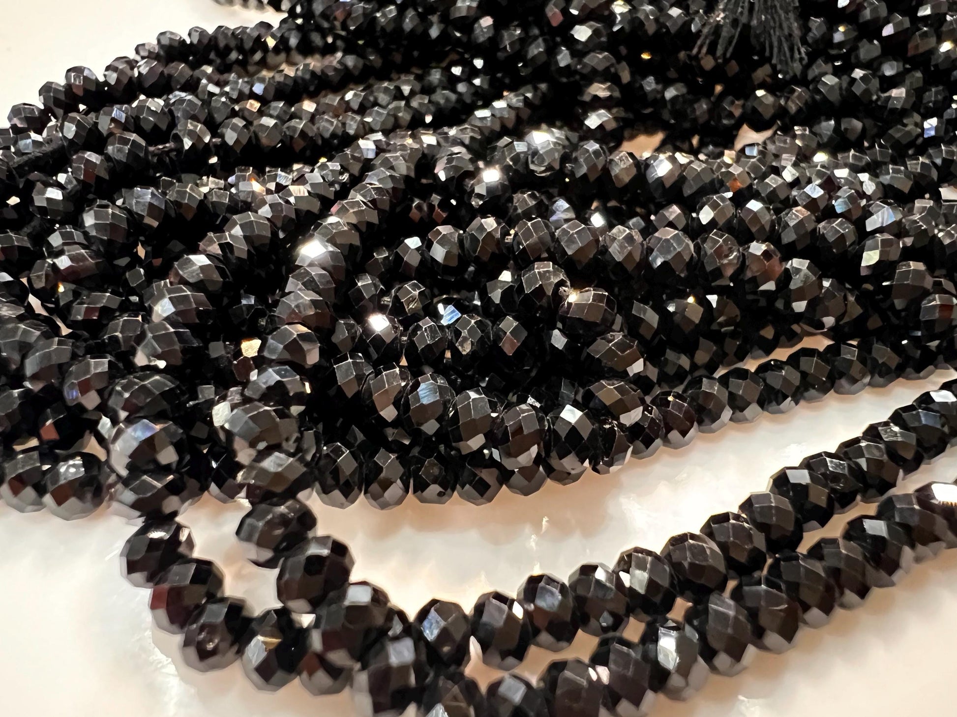 Natural Black Spinel 4mm Roundel micro faceted AAA quality Gemstone Beads, Jewelry Making 12" Strand, Single or Bulk