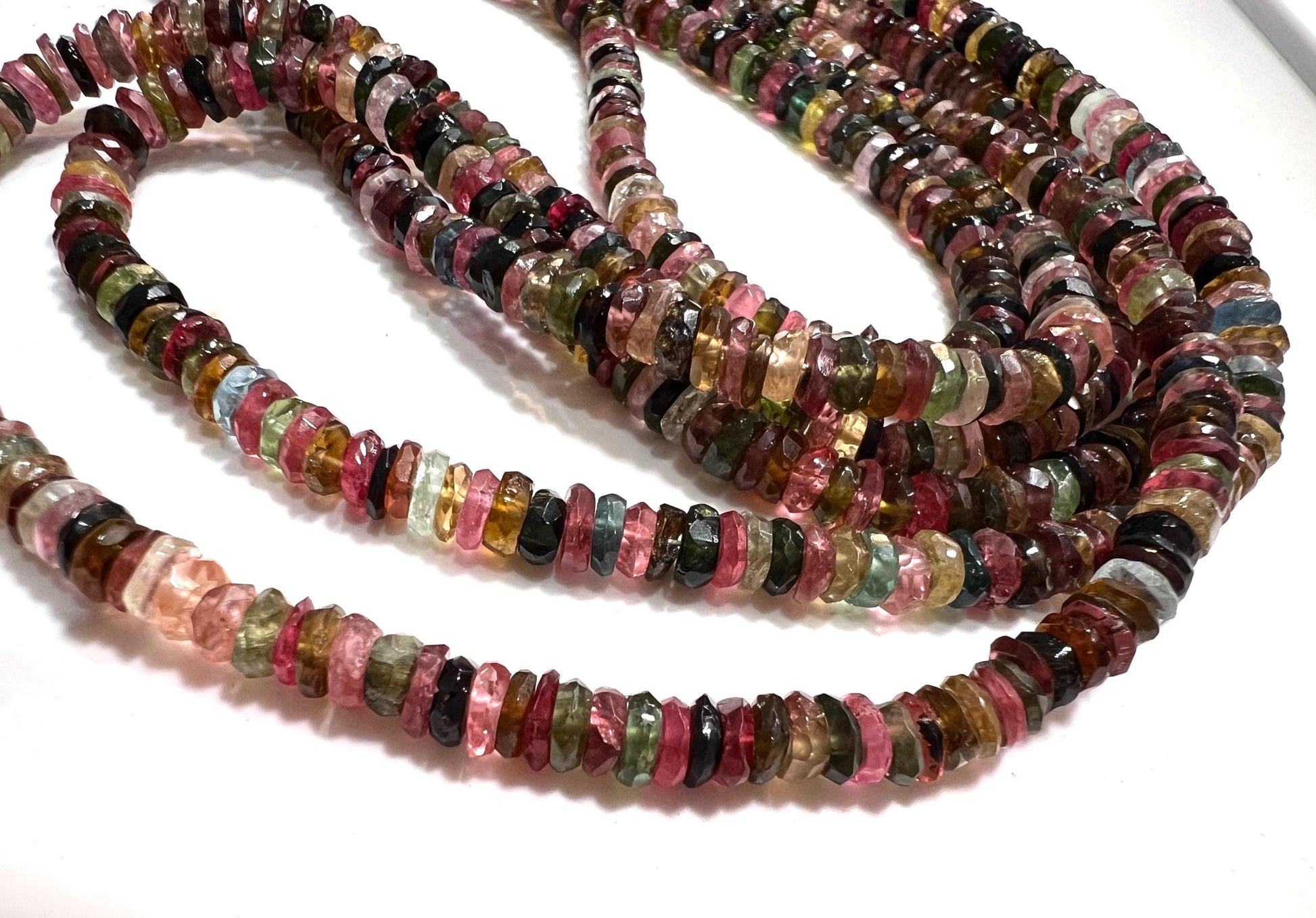 Natural Multi Watermelon Tourmaline 4-4.5mm heishi cut washer roundel beads AAA quality Jewelry Making, healing Beads 4”,8” strand