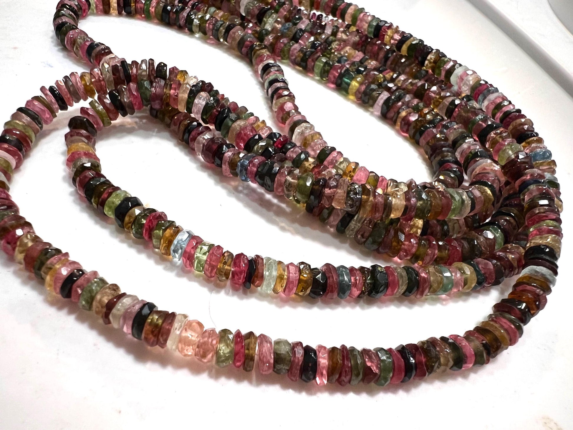 Natural Multi Watermelon Tourmaline 4-4.5mm heishi cut washer roundel beads AAA quality Jewelry Making, healing Beads 4”,8” strand