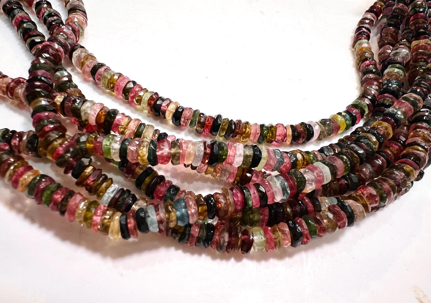 Natural Multi Watermelon Tourmaline 4-4.5mm heishi cut washer roundel beads AAA quality Jewelry Making, healing Beads 4”,8” strand