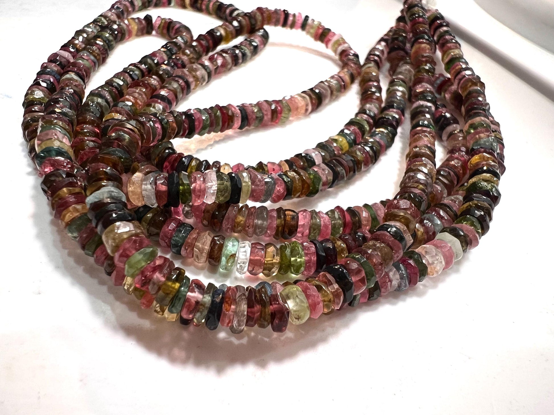 Natural Multi Watermelon Tourmaline 4-4.5mm heishi cut washer roundel beads AAA quality Jewelry Making, healing Beads 4”,8” strand