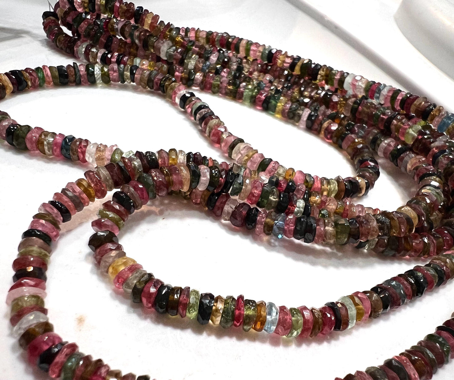 Natural Multi Watermelon Tourmaline 4-4.5mm heishi cut washer roundel beads AAA quality Jewelry Making, healing Beads 4”,8” strand