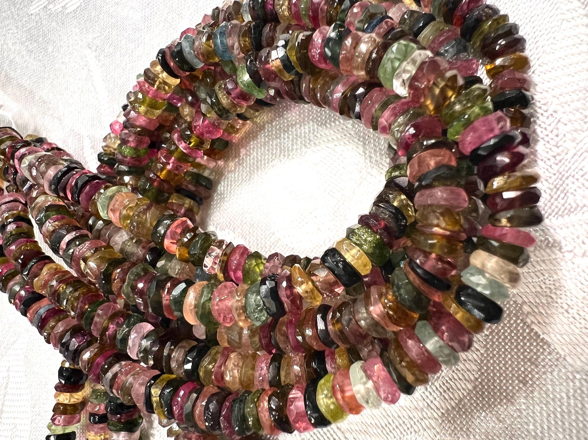 Natural Multi Watermelon Tourmaline 4-4.5mm heishi cut washer roundel beads AAA quality Jewelry Making, healing Beads 4”,8” strand