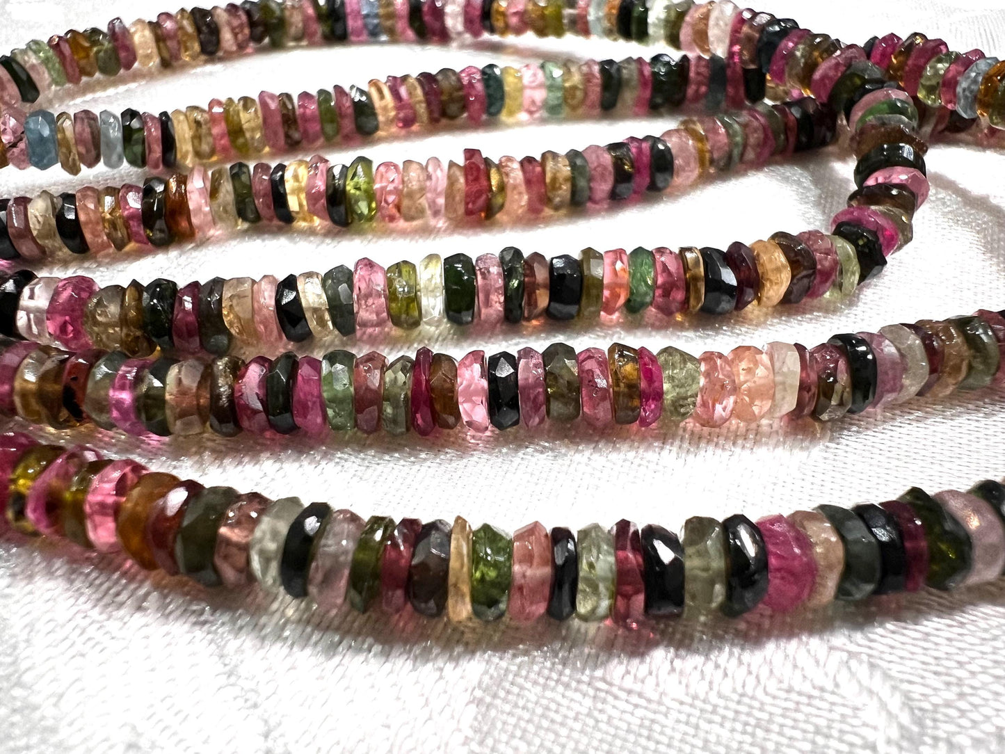 Natural Multi Watermelon Tourmaline 4-4.5mm heishi cut washer roundel beads AAA quality Jewelry Making, healing Beads 4”,8” strand