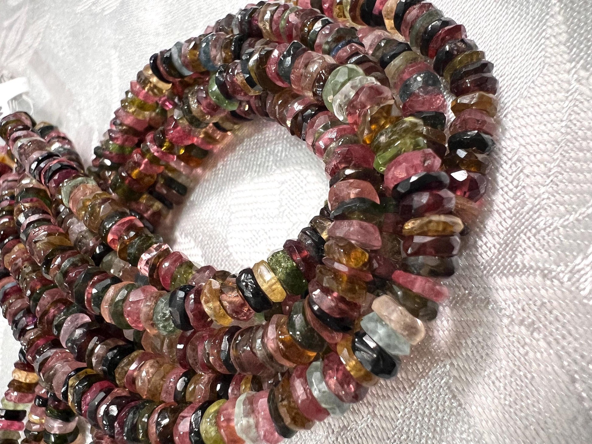 Natural Multi Watermelon Tourmaline 4-4.5mm heishi cut washer roundel beads AAA quality Jewelry Making, healing Beads 4”,8” strand