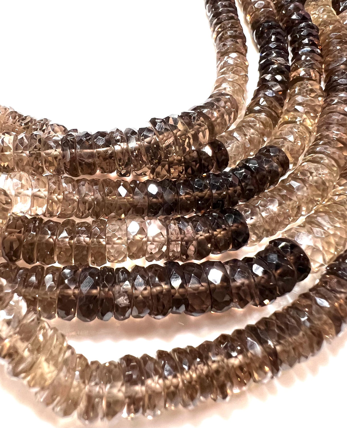 Natural Smokey Quartz Faceted heishi wheel tyre roundel shaded micro cut AAA quality jewelry making bead 6.5-7.5mm size 8” ,16” Strand