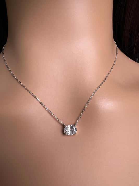 Cubic zirconia CZ Diamond 925 Sterling silver oval Solitaire minimalist necklace. 3 in 1 size 16” , 17”,18” simple elegant gift 925 stamped
