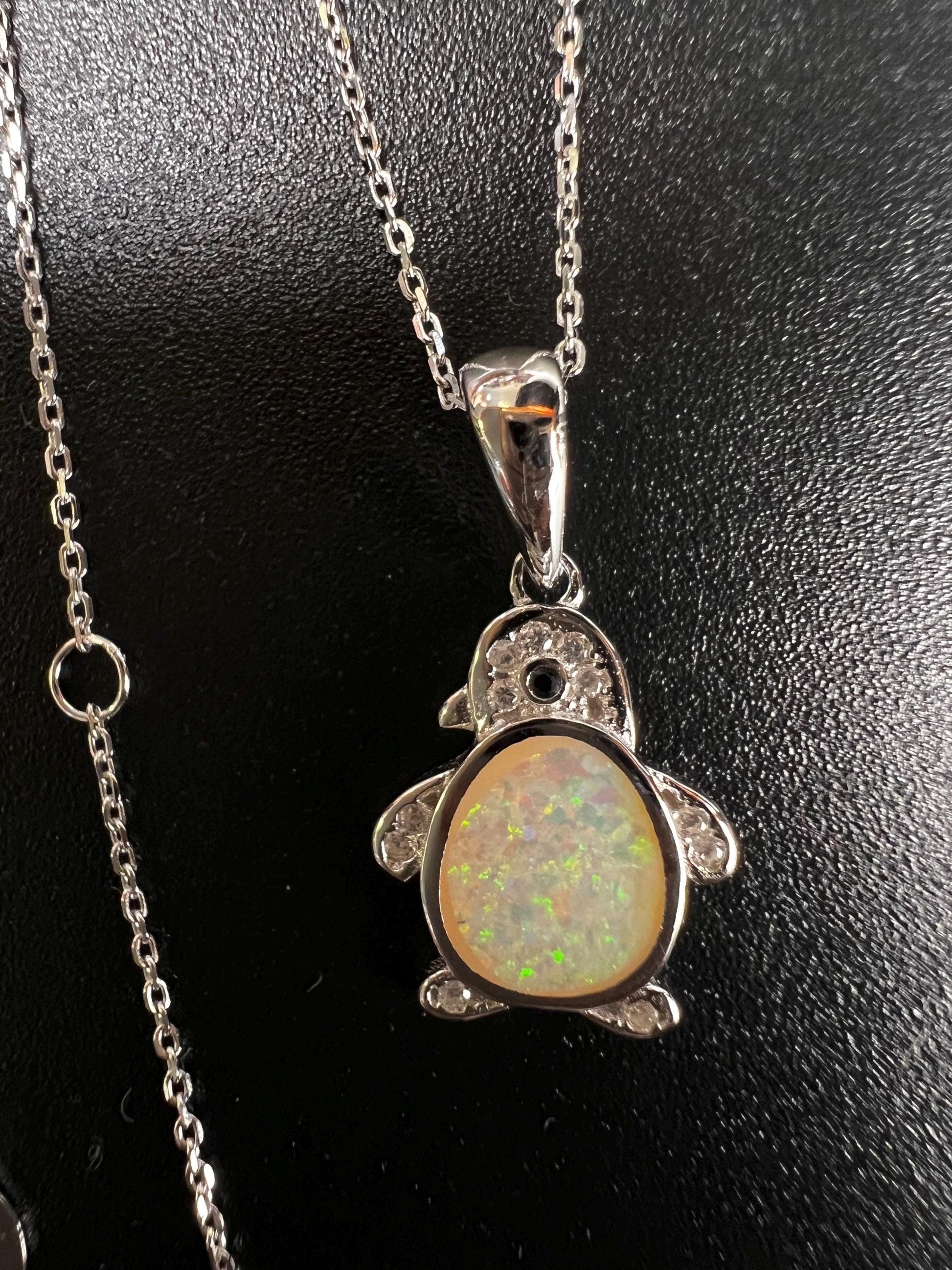 Genuine Ethiopian Fire Opal 925 Sterling Silver Penguin Pendant Necklace.AAA Quality Fiery Opal Elegant gift.925 stamped, 3 in 1 size adjust