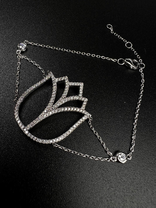 Tulip CZ Diamond prong setting 925 Sterling silver Fancy Bracelet. 3 in 1 adjustable to 6.5”,7”,7.5” Purity love forgiveness