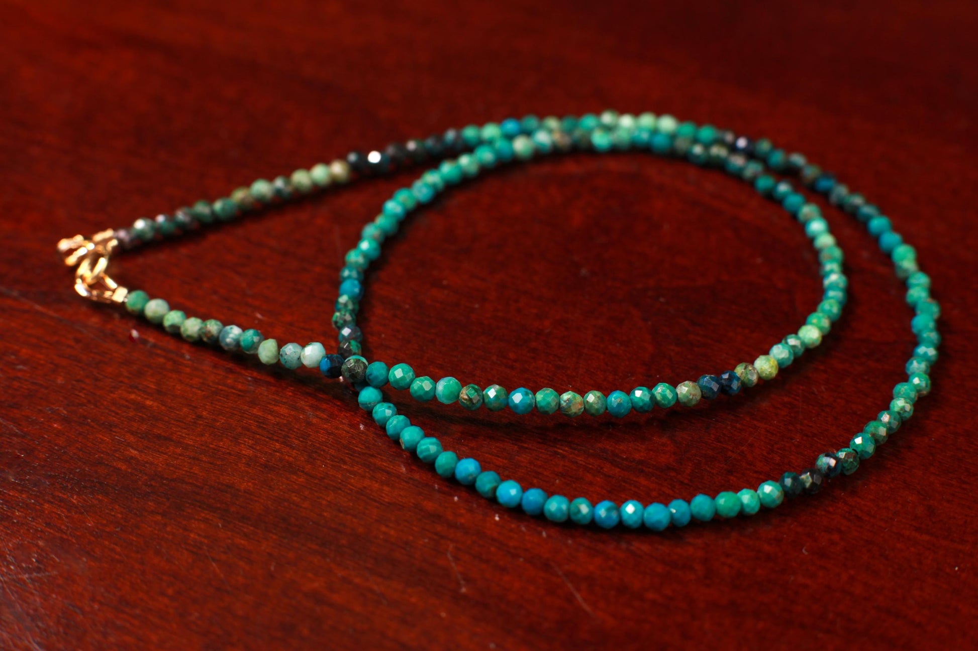 Natural Chrysocolla 2mm Faceted Round with 14k Gold Filled 2mm spacer bead and clasp ,Choker Layering Elegant Necklace Gift Chakra Healing