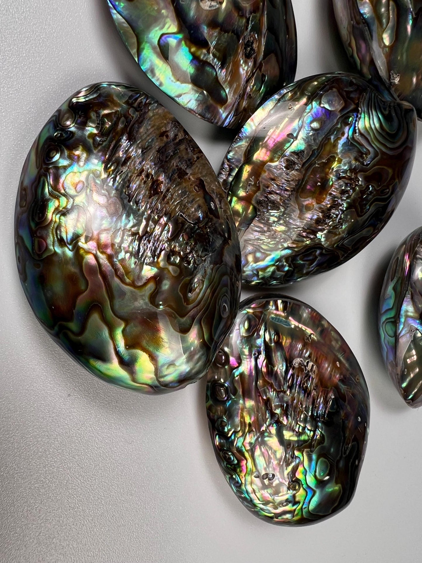 Natural Abalone Paua Shell puff oval 42x52mm double sided huge Vintage piece pocket stone jewelry center piece. Healing ocean energy