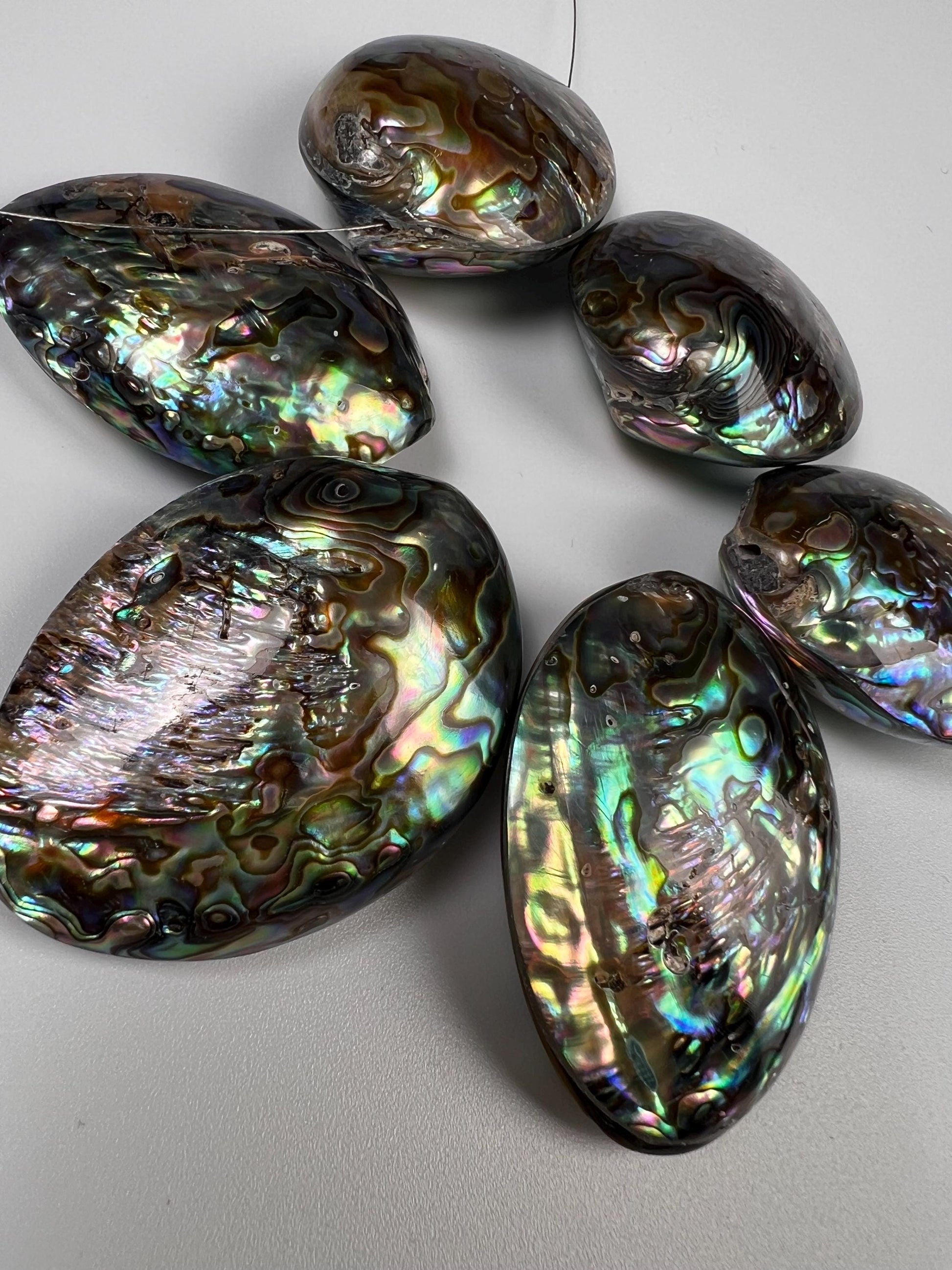 Natural Abalone Paua Shell puff oval 42x52mm double sided huge Vintage piece pocket stone jewelry center piece. Healing ocean energy