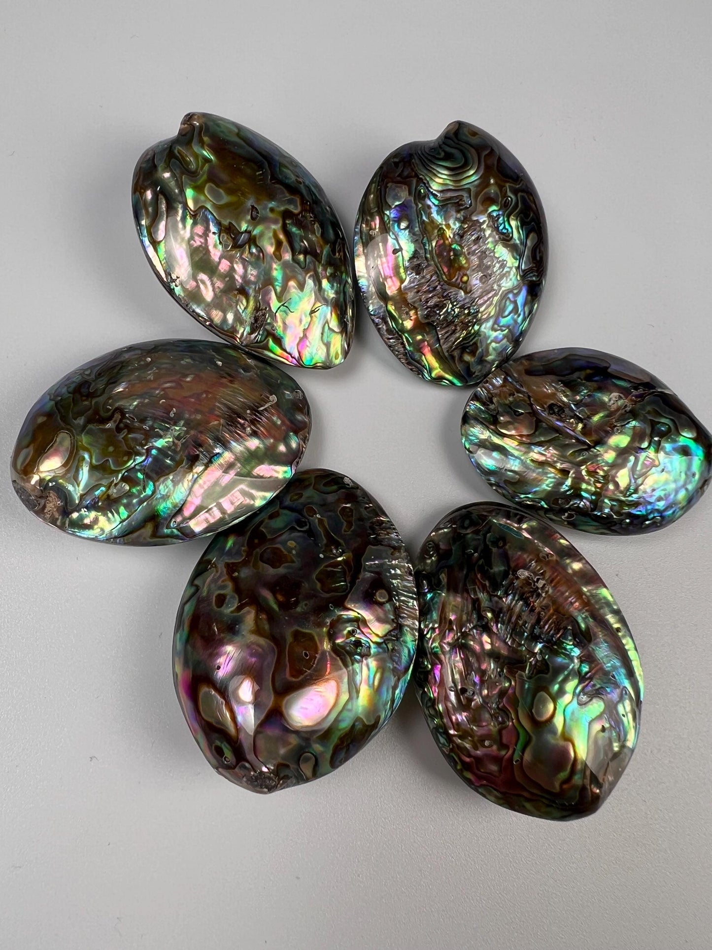 Natural Abalone Paua Shell puff oval 42x52mm double sided huge Vintage piece pocket stone jewelry center piece. Healing ocean energy