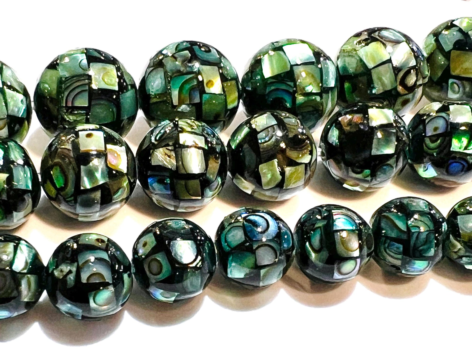 Natural Abalone Paua Shell Disco Ball Mosaic bead for jewelry making Beautiful blue green natural beads, 8, 10mm 12mm sold by 4 pcs, 8 pcs