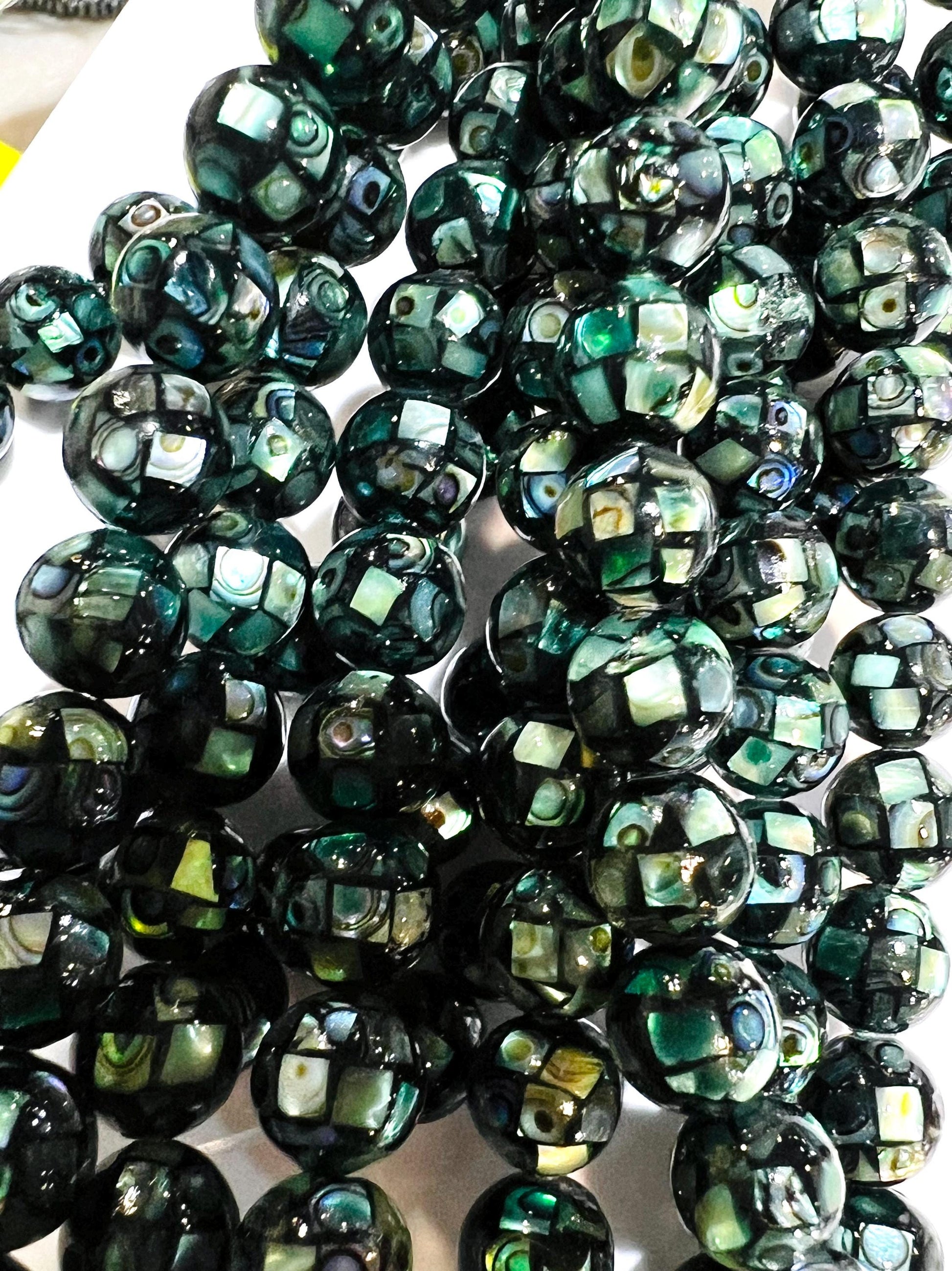 Natural Abalone Paua Shell Disco Ball Mosaic bead for jewelry making Beautiful blue green natural beads, 8, 10mm 12mm sold by 4 pcs, 8 pcs