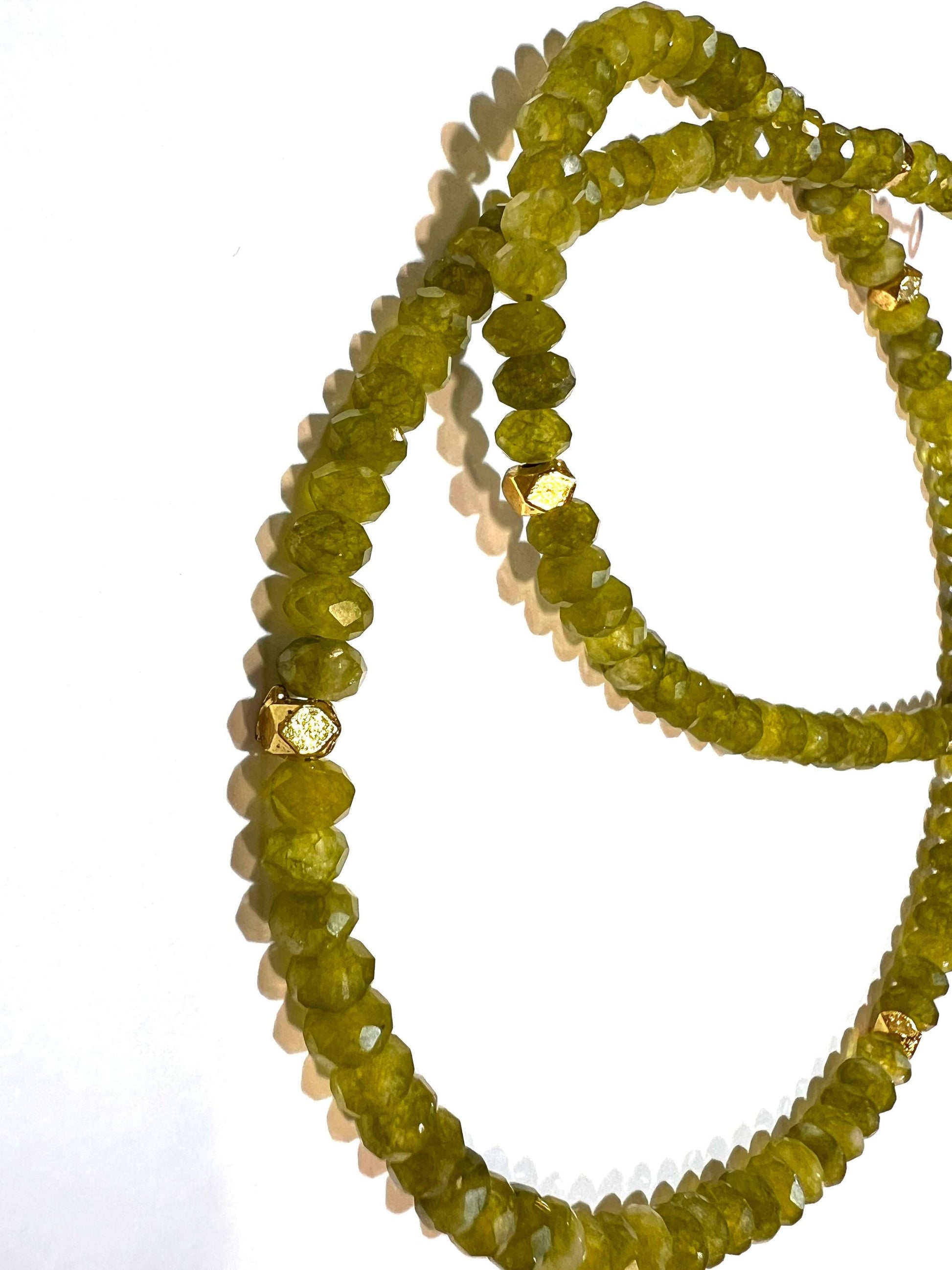 Natural Serpentine Olive Jade 4mm faceted Gold spacer handmade olivine necklace Gift Olive green chakra energy