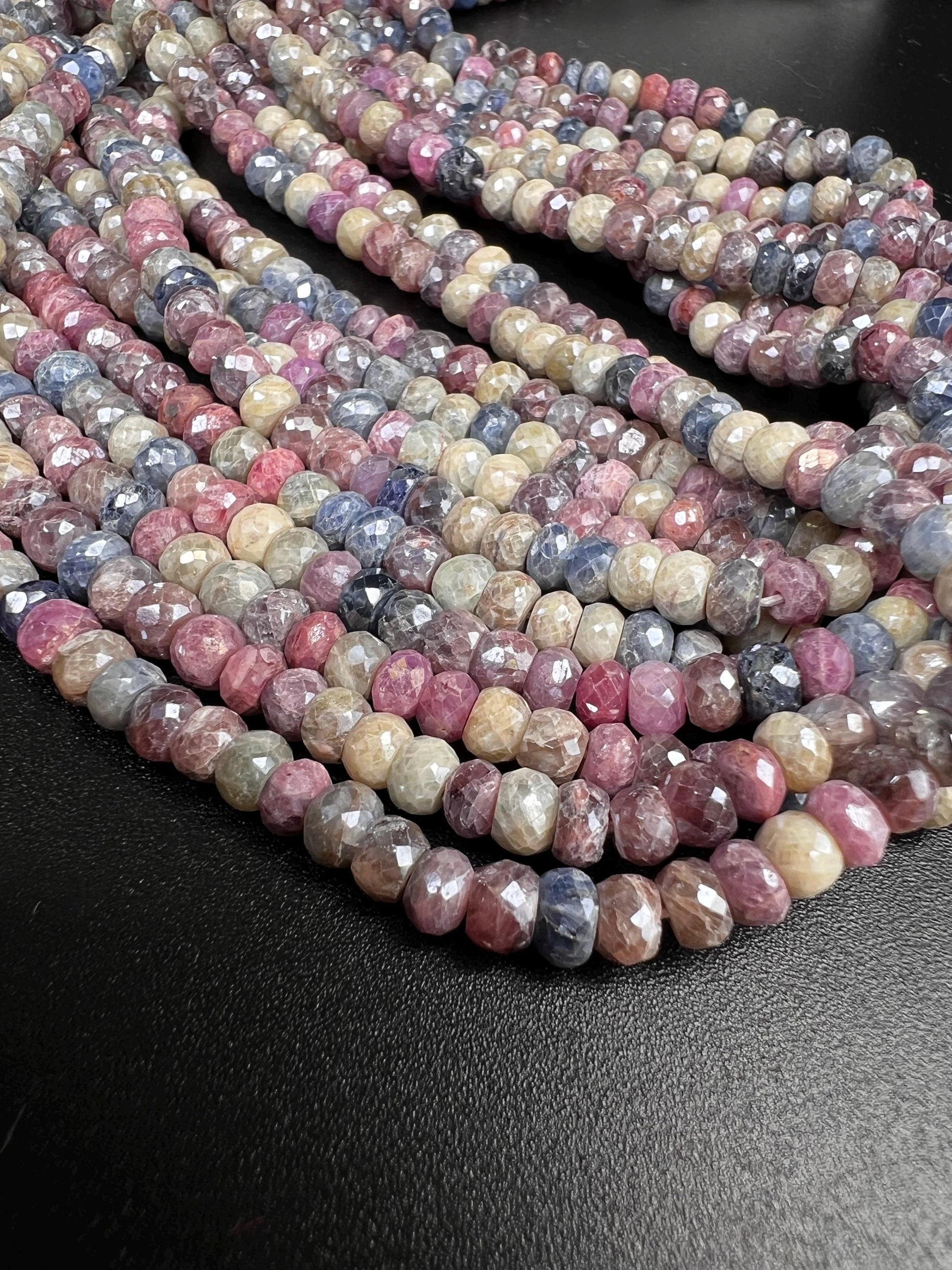 Natural Multi Pink Silverite Sapphire Faceted Rondelle 6-7mm, Rare , heavy weight , Jewelry Making Gemstone Beads 6”,12” Strand