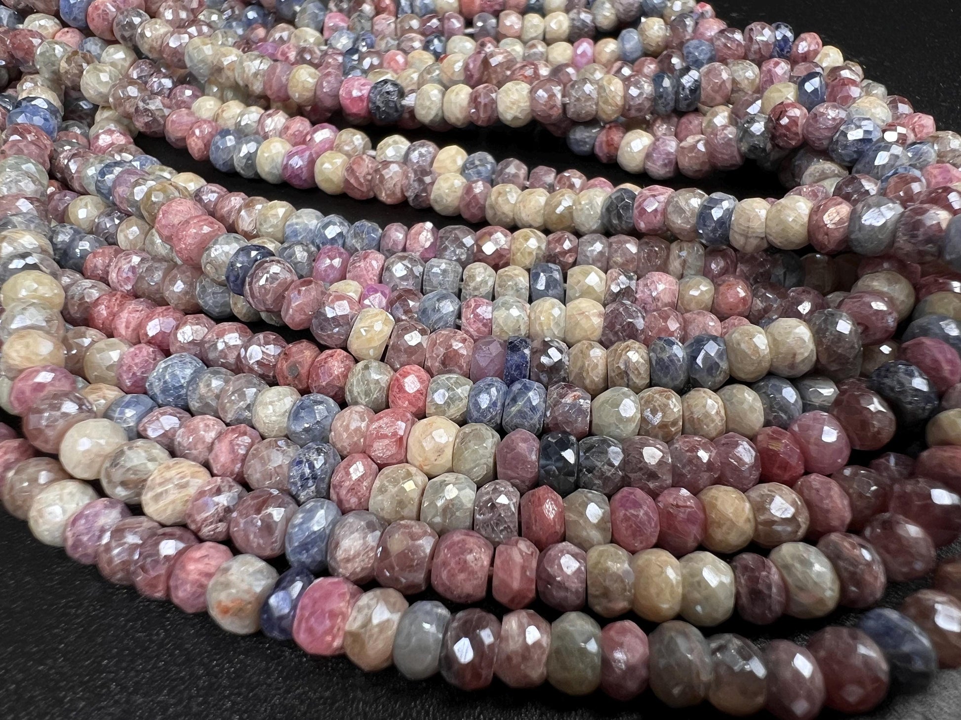 Natural Multi Pink Silverite Sapphire Faceted Rondelle 4.5-8.5mm, Rare, heavy weight, Jewelry Making Gemstone Beads 6”,12” Strand