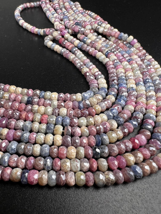 Natural Multi Pink Silverite Sapphire Faceted Rondelle 4.5-8.5mm, Rare, heavy weight, Jewelry Making Gemstone Beads 6”,12” Strand