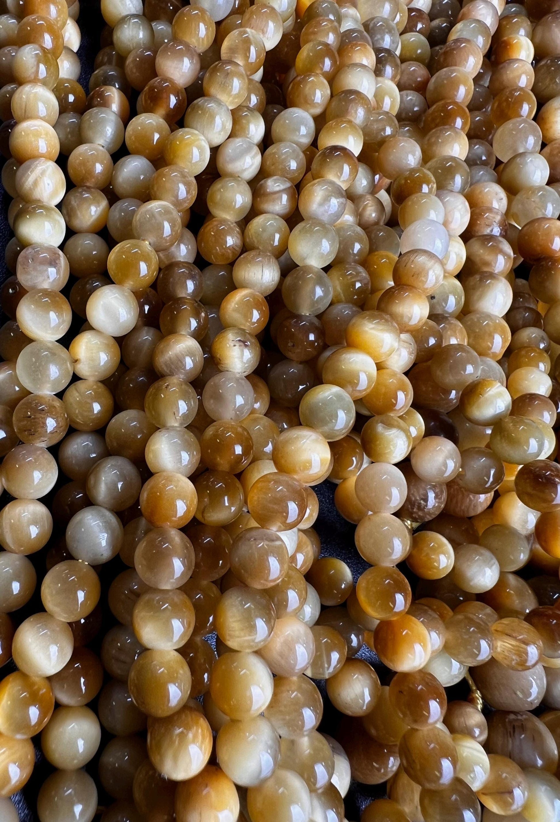 Natural Yellow Tiger Eye Smooth Round Jewelry Making Natural Tiger Eye Gemstone Beads 15" Full Strand AAA quality