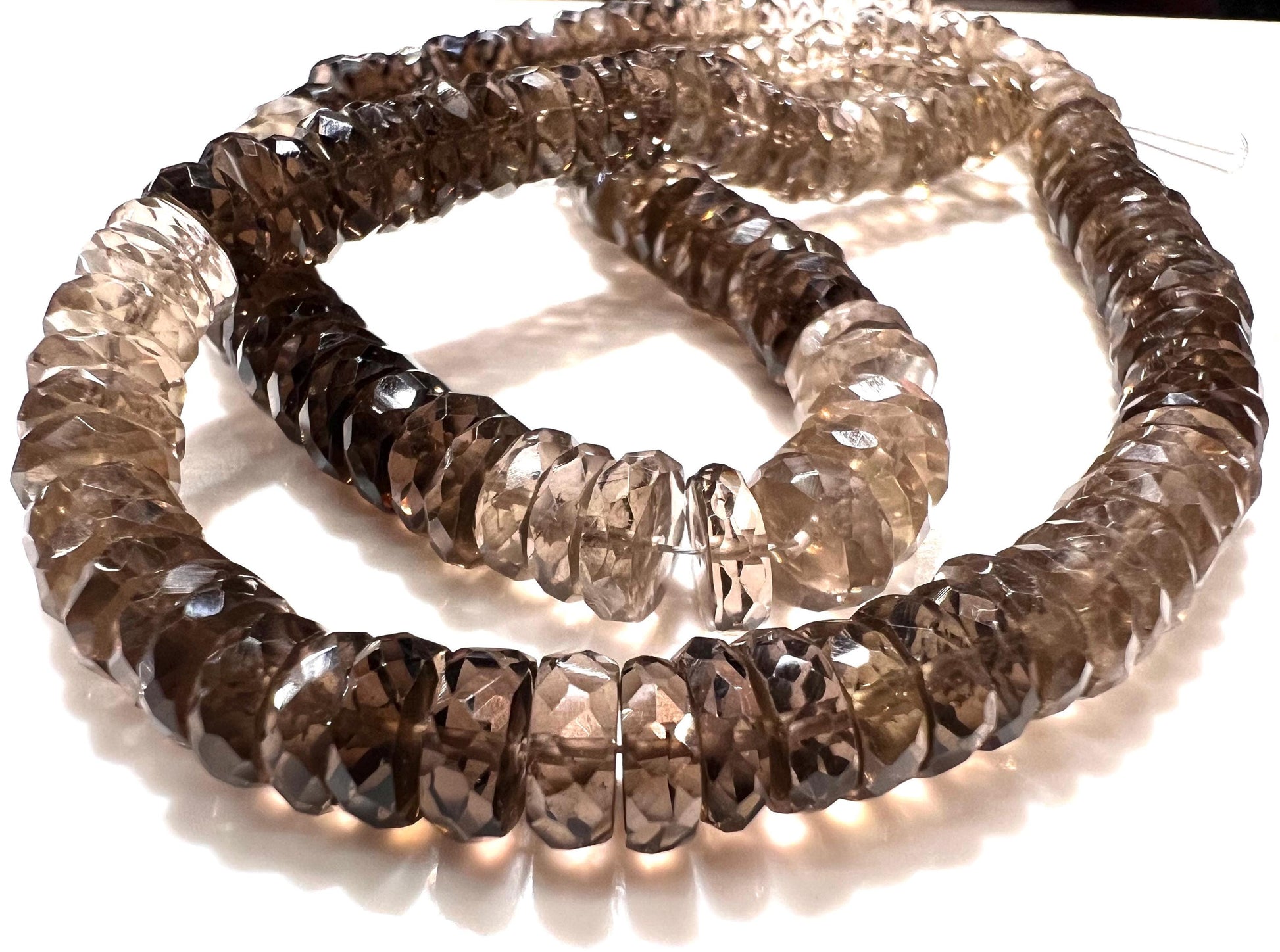 Natural Smokey Quartz Faceted heishi wheel tyre roundel shaded micro cut AAA quality jewelry making bead 6.5-7.5mm size 7.5” ,15” Strand