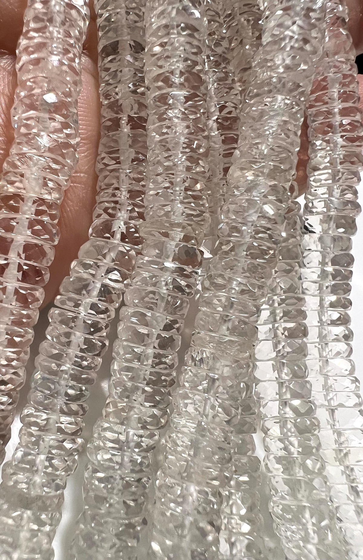 Natural Rock crystal Quartz Faceted heishi wheel tyre roundel micro cut AAA quality jewelry making bead 6.5-7mm in size 7” Strand