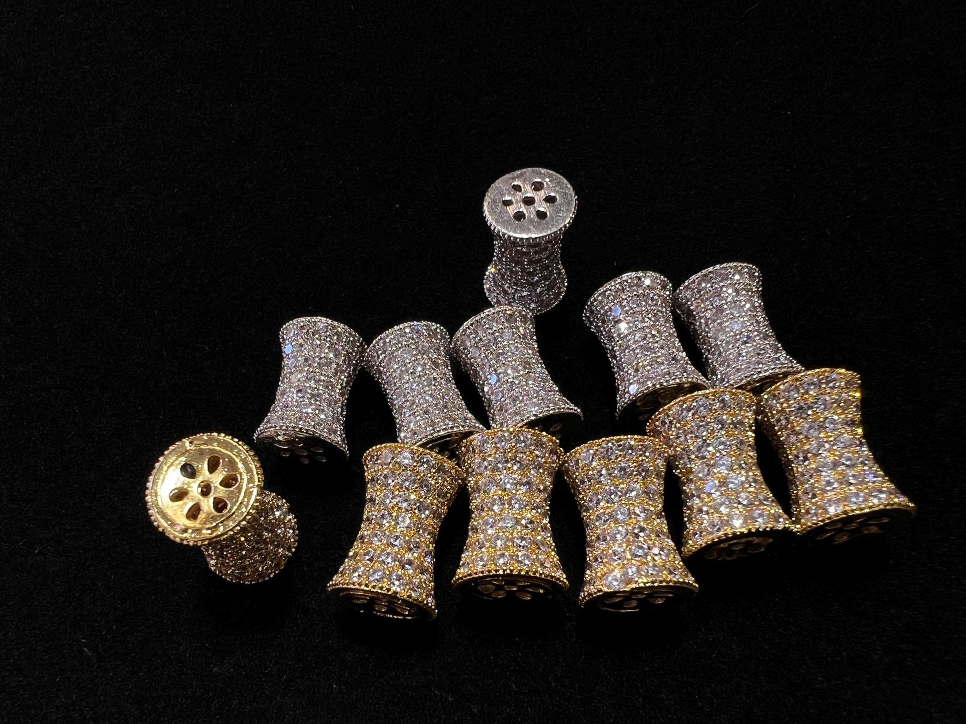 CZ micro pave diamond drum Dog bone spacer Bead 11x17mm Victorian pattern high quality non Tarnish cubic Zirconia jewelry making charm