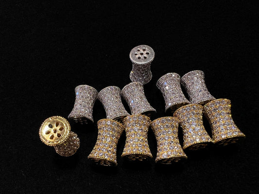 CZ micro pave diamond drum Dog bone spacer Bead 9x12mm Victorian pattern high quality non Tarnish cubic Zirconia jewelry making charm